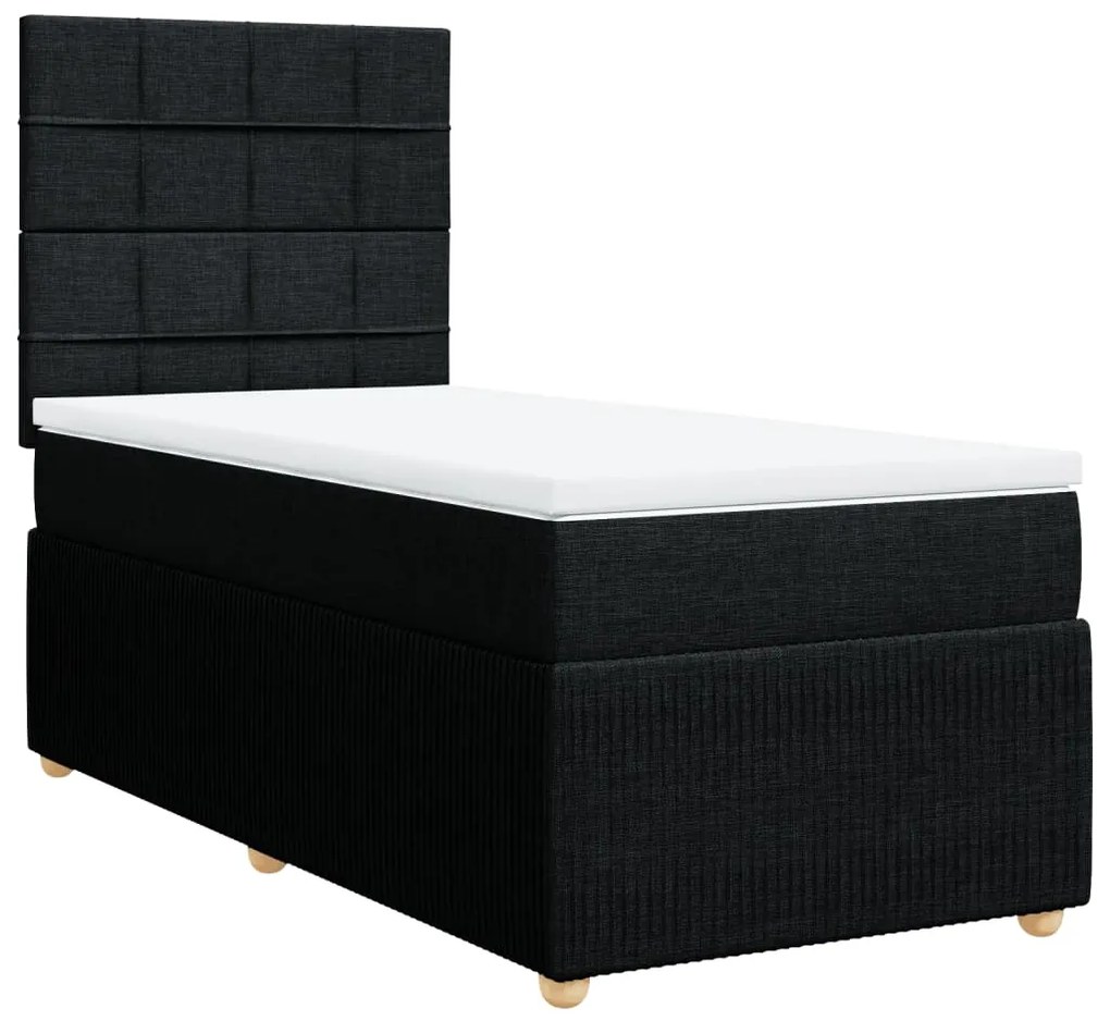 Κρεβάτι Boxspring με Στρώμα Μαύρο 90x200 εκ. Υφασμάτινο - Μαύρο