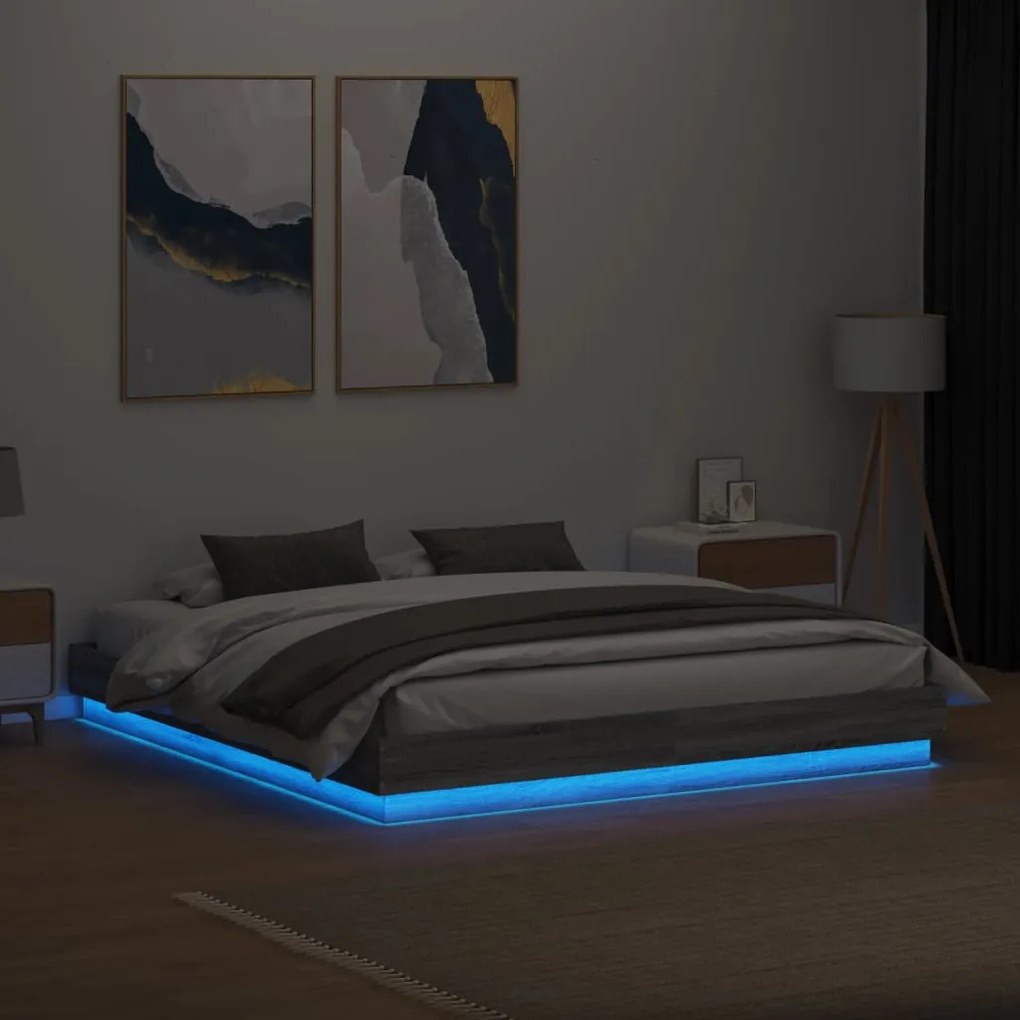 vidaXL Πλαίσιο Κρεβατιού με LED Γκρι sonoma 200 x 200 εκ.