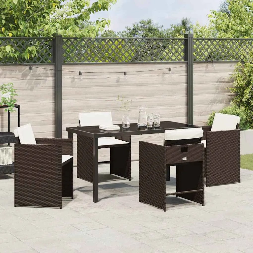 vidaXL Σέτ φαγητού για κήπο με μαξιλάρι 5 pcs Καφέ Πολυ ράταν