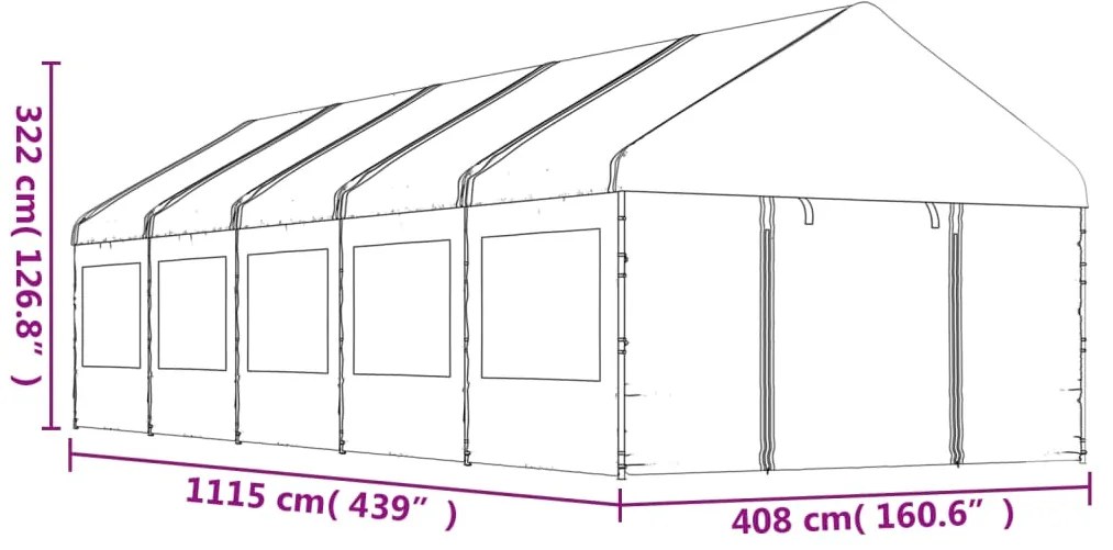 vidaXL Κιόσκι με Τέντα Λευκό 11,15 x 4,08 x 3,22 μ. από Πολυαιθυλένιο