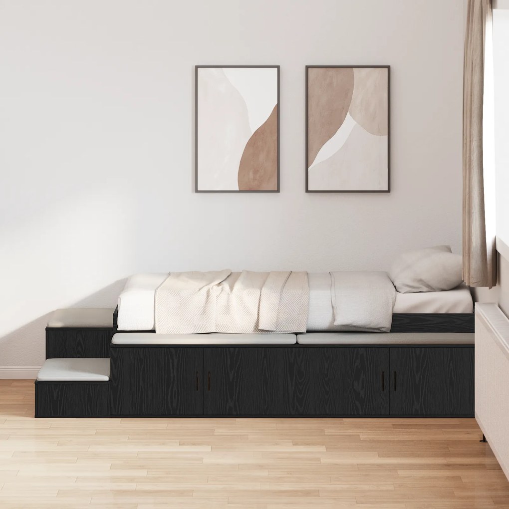 vidaXL Κρεβάτι Αποθήκευσης Μαύρο Καφέ 90x200 cm