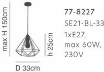 SE21-BL-33 MILA BLACK METAL GRID PENDANT Δ3