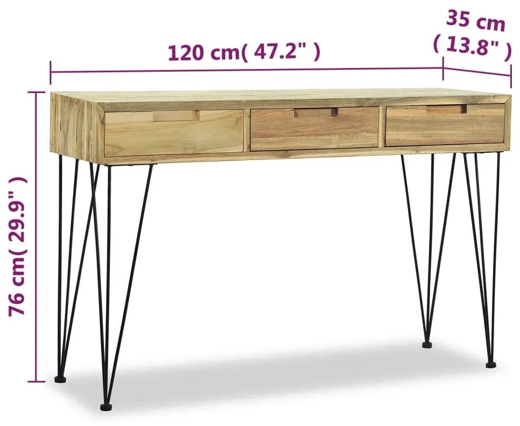 Τραπέζι Κονσόλα 120 x 35 x 76 εκ. από Μασίφ Ξύλο Teak - Καφέ