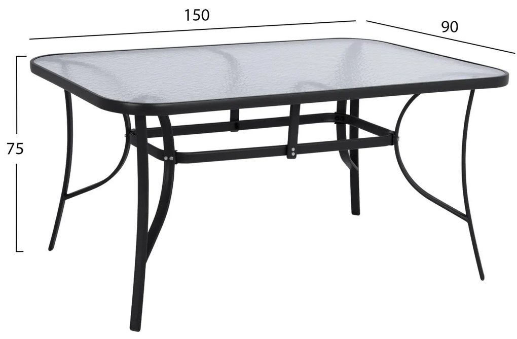 Τραπέζι BRUNO C5145.03 Μεταλλικό Μαύρο με Γυάλινη Επιφάνεια 150x90x72Y εκ. 150x90x72 εκ.