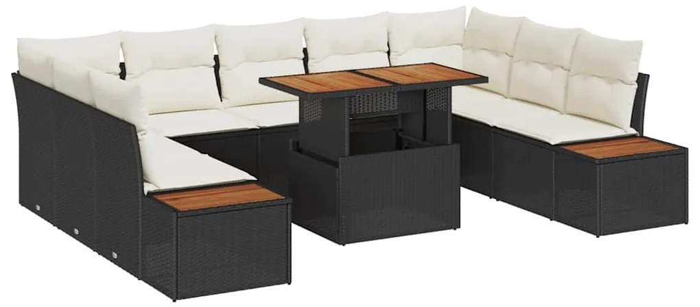 vidaXL Σέτ φαγητού για κήπο 10 pcs Μαύρο, Μπεζ 100 x 55 x 73 εκ