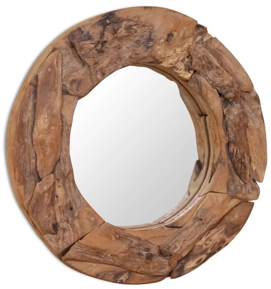 Καθρέφτης Διακοσμητικός Στρογγυλός 60 εκ. από Ξύλο Teak - Καφέ