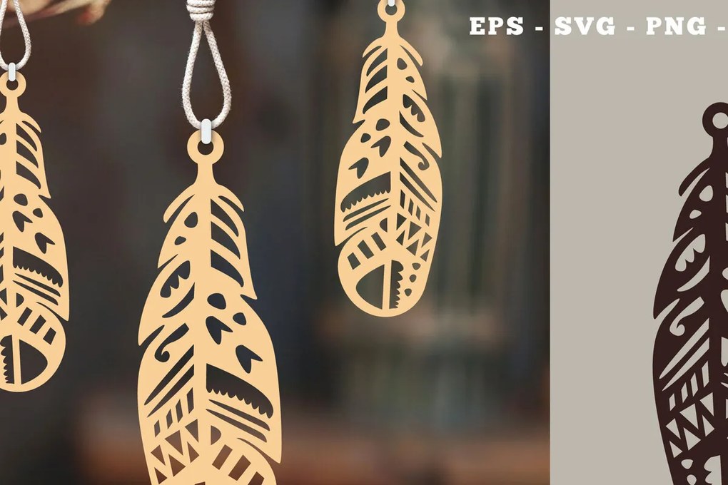 Σετ των 3 Intra απο ξύλο plywood 3mm-4mm πάχος Στολίδι Boho Feather Cut  5 Δίασταση 8x8 cm INTRAFABR-112014128