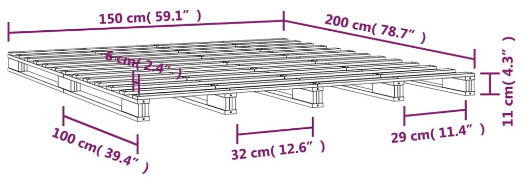 Κρεβάτι Παλέτες Μαύρο 150 x 200 εκ. Μασίφ Ξύλο Πεύκου King Size - Μαύρο