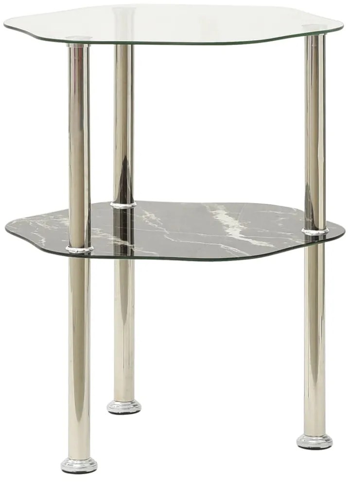 vidaXL Βοηθ. Τραπέζι 2 Επ. Διαφ. &amp; Μαύρο Μάρμαρο 38x38x50εκ Ψημ. Γυαλί