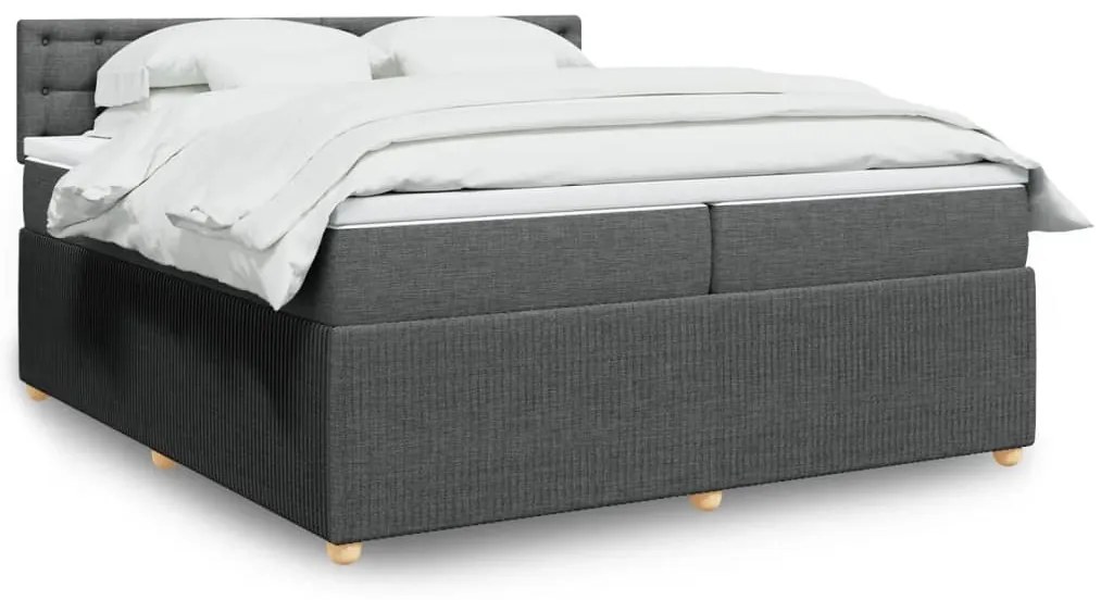 Κρεβάτι Boxspring με Στρώμα Σκούρο Γκρι 200x200 εκ. Υφασμάτινο