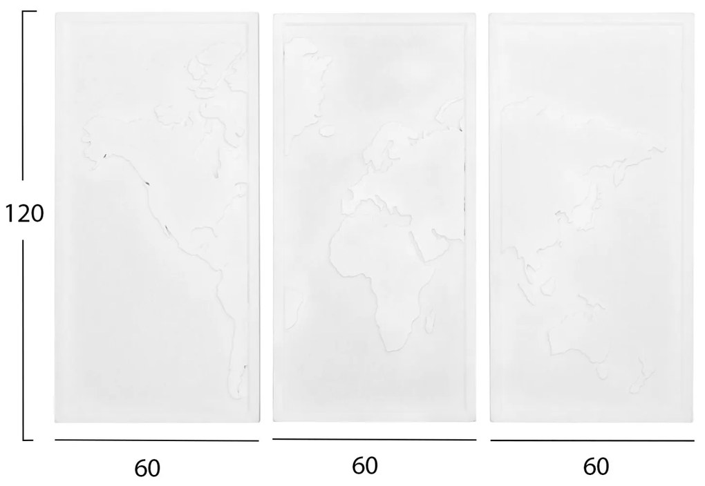 ΠΙΝΑΚΑΣ 3-ΠΤΥΧΟΣ WORLD MAP SANTORINI  MDF ΣΕ ΥΠΟΛΕΥΚΟ ΧΡΩΜΑ 180x4(πάχος)x120Υεκ.