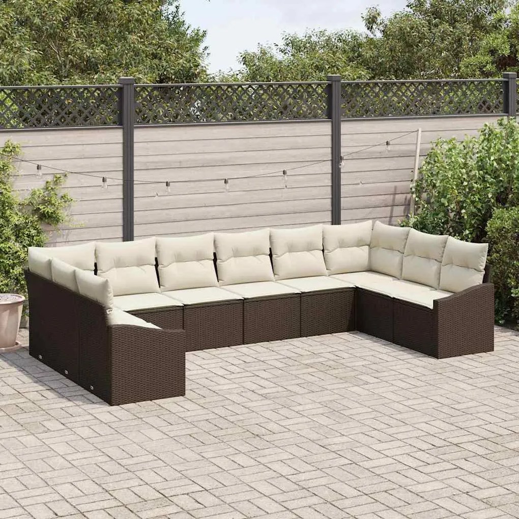 vidaXL Σετ Καναπέ Κήπου 10 pcs Καφέ Πολυ ράταν