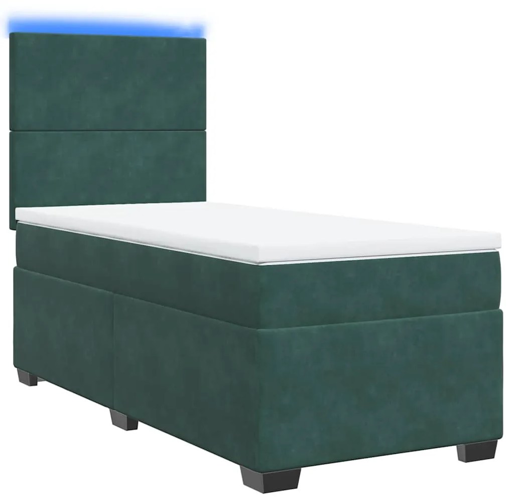 vidaXL Κρεβάτι Boxspring με Στρώμα Σκούρο Πράσινο 90x190 εκ. Βελούδινο