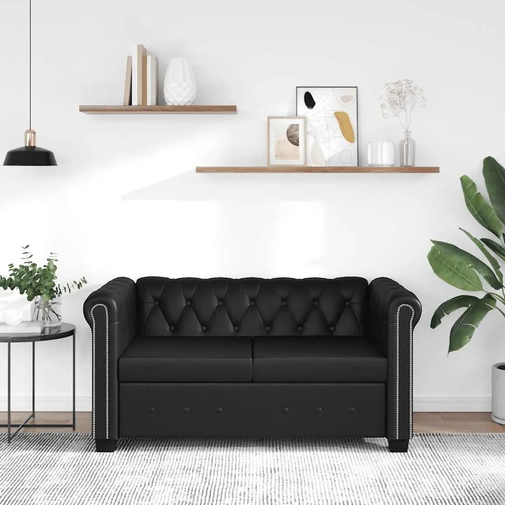 vidaXL Καναπές Διθέσιος Chesterfield Μαύρος από Συνθετικό Δέρμα
