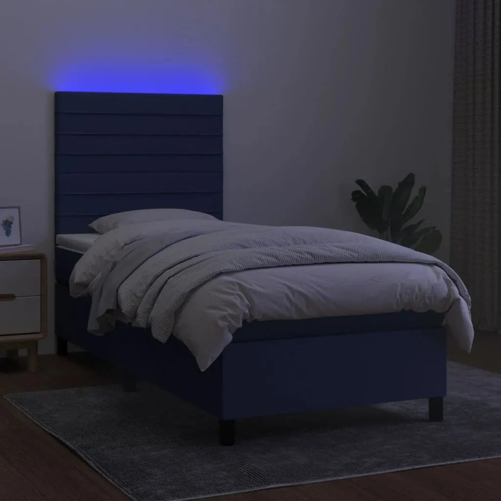 vidaXL Κρεβάτι Boxspring με Στρώμα & LED Μπλε 90x190 εκ. Υφασμάτινο