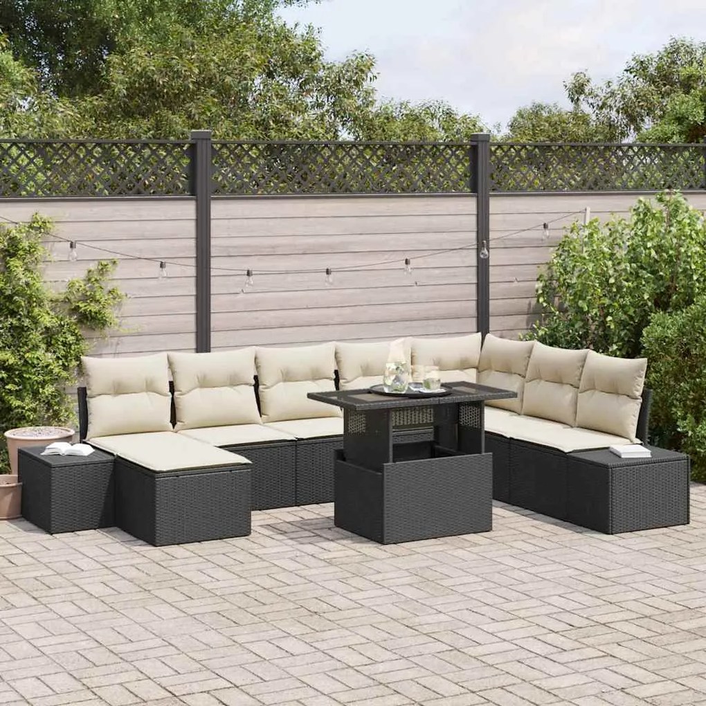 vidaXL Σετ Καναπέ Κήπου με μαξιλάρι 9 pcs Μαύρο και κρεμ