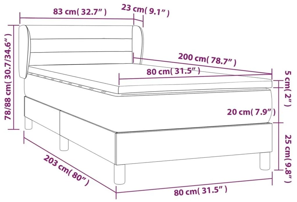 Κρεβάτι Boxspring με Στρώμα Ανοιχτό Γκρι 80x200 εκ. Υφασμάτινο - Γκρι