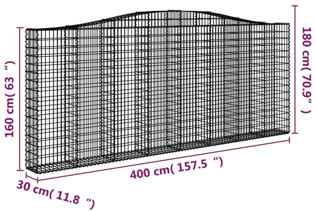 vidaXL Συρματοκιβώτια Τοξωτά 10 τεμ. 400x30x160/180 εκ. Γαλβαν. Ατσάλι