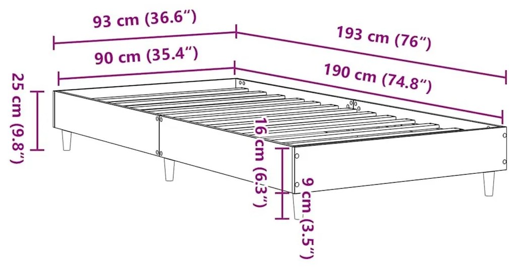 Πλαίσιο κρεβατιού χωρίς στρώμα Sonoma Oak 90x190 cm - Καφέ