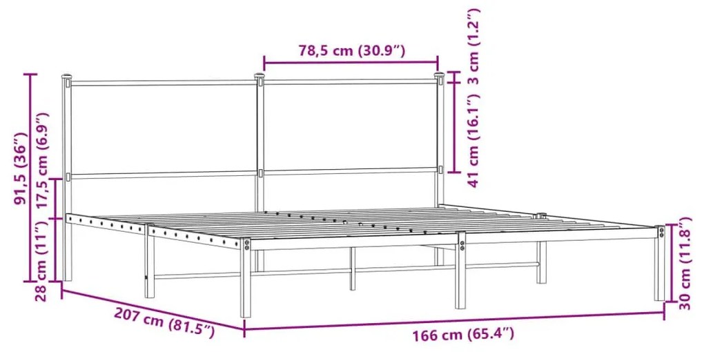 Σκελετός Κρεβ. Χωρίς Στρώμα Καπνιστή Δρυς 160x200 εκ. Μεταλλικό - Καφέ