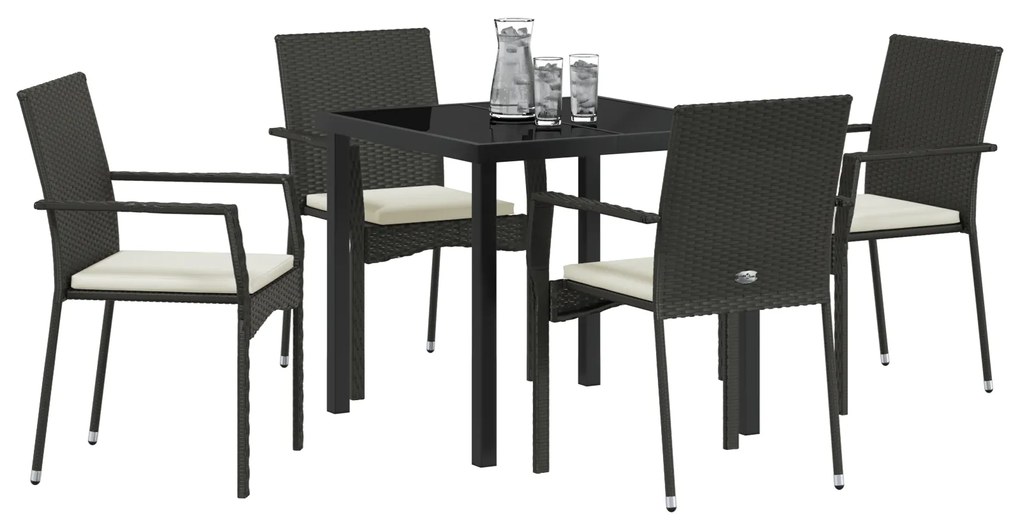 vidaXL Σετ Τραπεζαρίας Κήπου 5 pcs Μαύρο 80 x 80 x 73 εκ PE Ρατάν