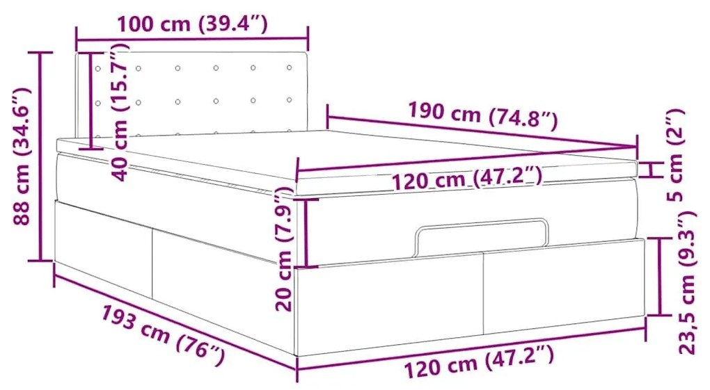 Οθωμανικό κρεβάτι με στρώμα σκούρο γκρι 120x190 cm Velvet - Γκρι