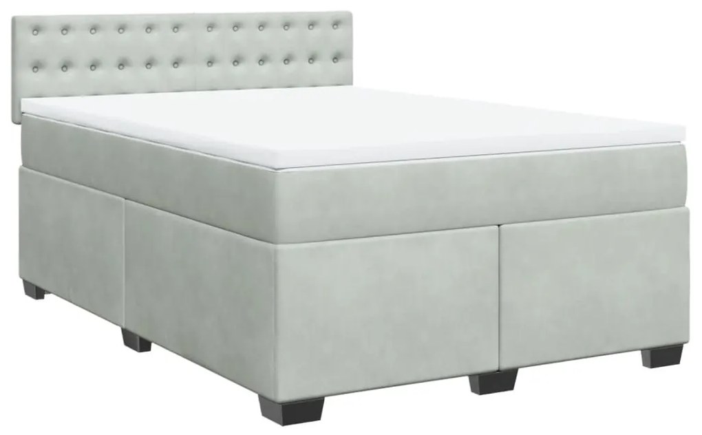 vidaXL Κρεβάτι Boxspring με Στρώμα Ανοιχτό Γκρι 140x190 εκ. Βελούδινο