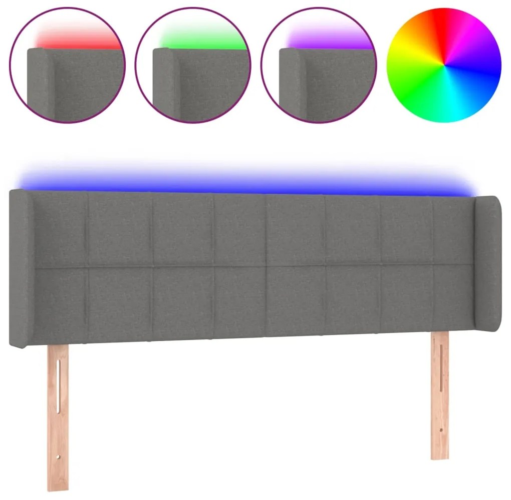 vidaXL Κεφαλάρι Κρεβατιού LED Σκούρο Γκρι 147x16x78/88 εκ. Υφασμάτινο
