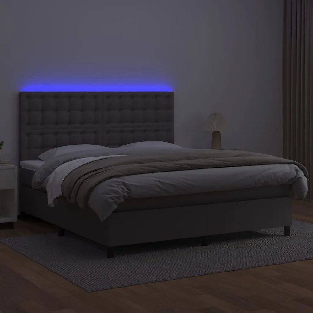 vidaXL Κρεβάτι Boxspring με Στρώμα & LED Γκρι 160x200 εκ. Συνθ. Δέρμα