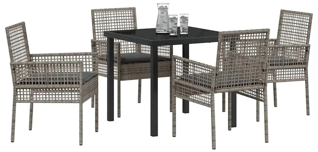 vidaXL Σέτ φαγητού για κήπο με μαξιλάρι 5 pcs Γκρι συνθετικό ρατάν