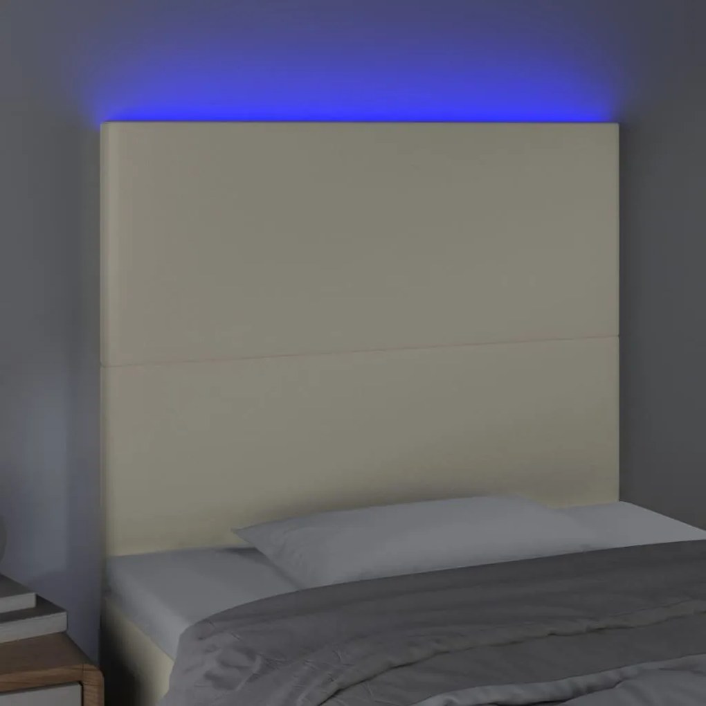 vidaXL Κεφαλάρι Κρεβατιού LED Κρεμ 100x5x118/128 εκ. Συνθετ. Δέρμα