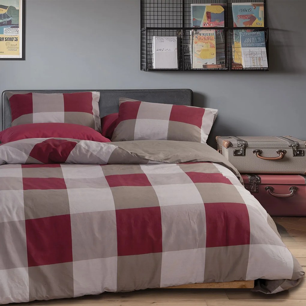 Σεντόνια Διπλά (Σετ) Nef-Nef Homeware Casual Check Bordo