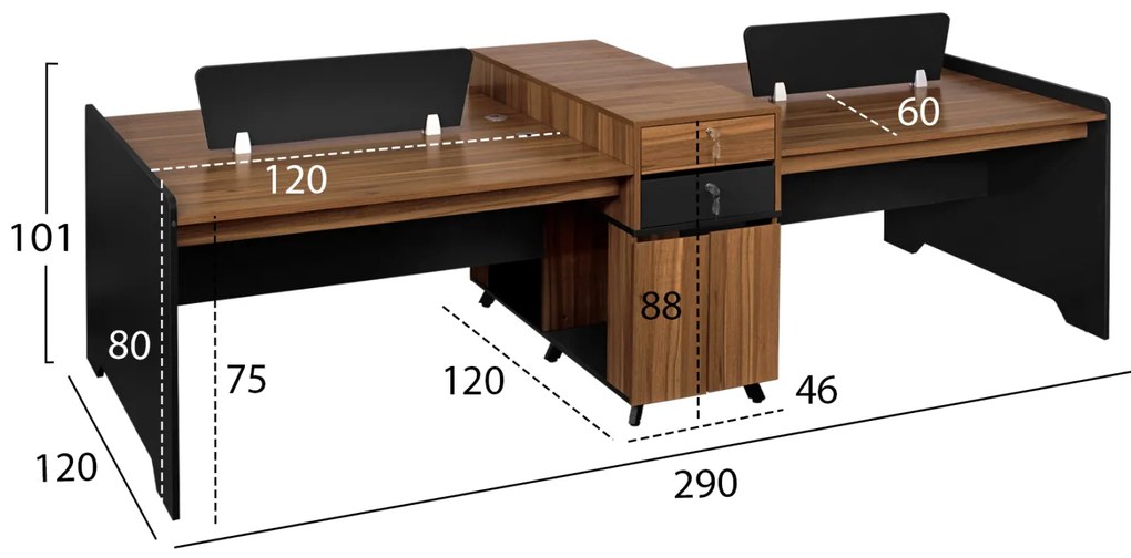 Σταθμός Εργασίας Επαγγελματικός 4 Ατόμων 290x120x101Υ εκ.