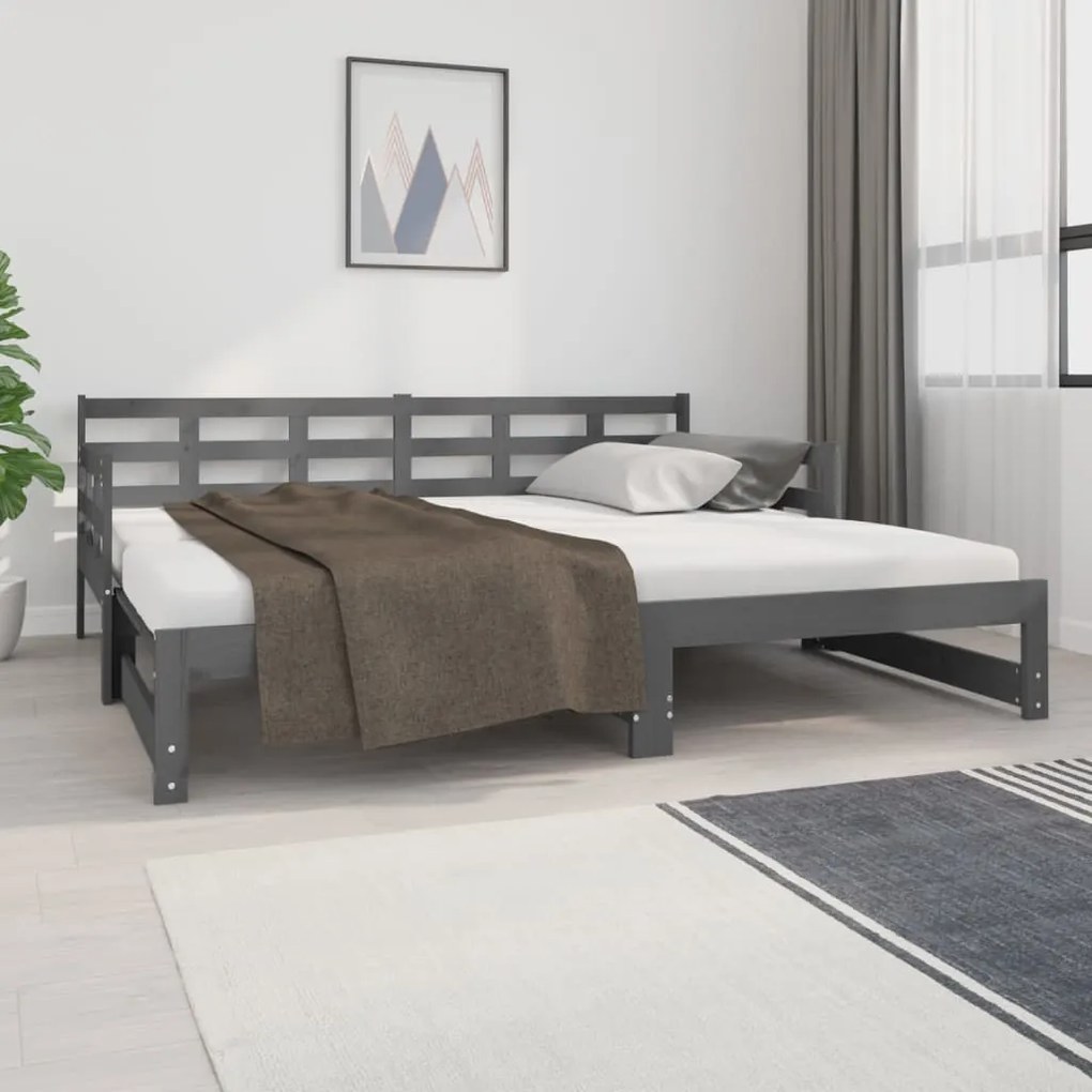 vidaXL Καναπές Κρεβάτι Συρόμενος Γκρι 2x(90x190) εκ. Μασίφ Ξύλο Πεύκου