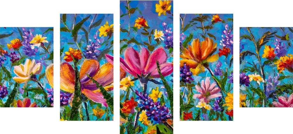 5 μέρη εικόνα χρωματιστά λουλούδια στο λιβάδι