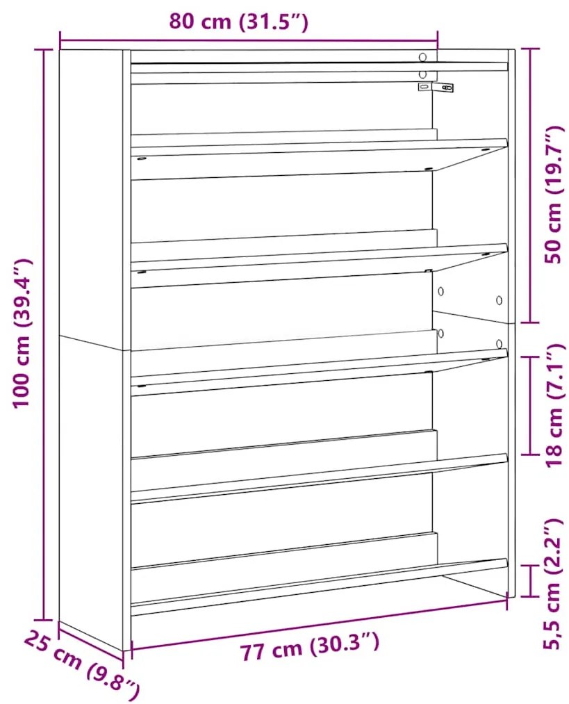 Ράφι παπουτσιών Artisan Oak 80x25x100 cm Κατασκευασμένο ξύλο - Καφέ