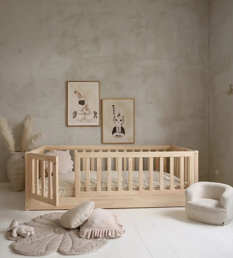 Κρεβάτι Montessori Bambi με Πορτούλα + Κάγκελα  53,5cm σε Φυσικό  Ξύλο  120×200cm  Luletto (Δώρο 10% έκπτωση στο Στρώμα)