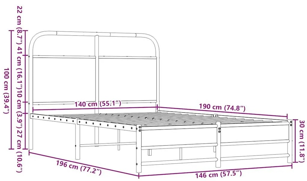 Πλαίσιο Κρεβατιού Χωρ. Στρώμα Καφέ Δρυς 140x190 εκ. Επ. Ξύλο - Καφέ