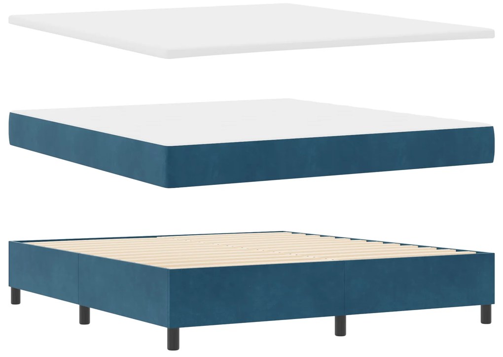 vidaXL Κρεβάτι Box Spring με Στρώμα & Παγκάκι Σκούρο Μπλε 180x200 cm Βελούδο