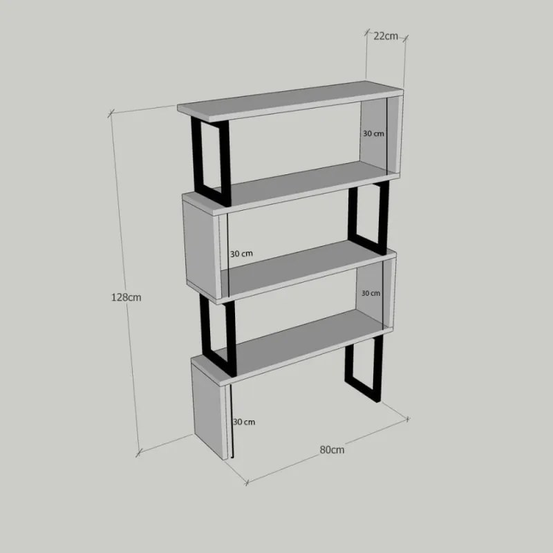 Βιβλιοθήκη – ραφιέρα μελαμίνης Kalune Design 854KLN3603, 128x80 cm, 4  ξύλινα ράφια, Καφέ / μαύρο