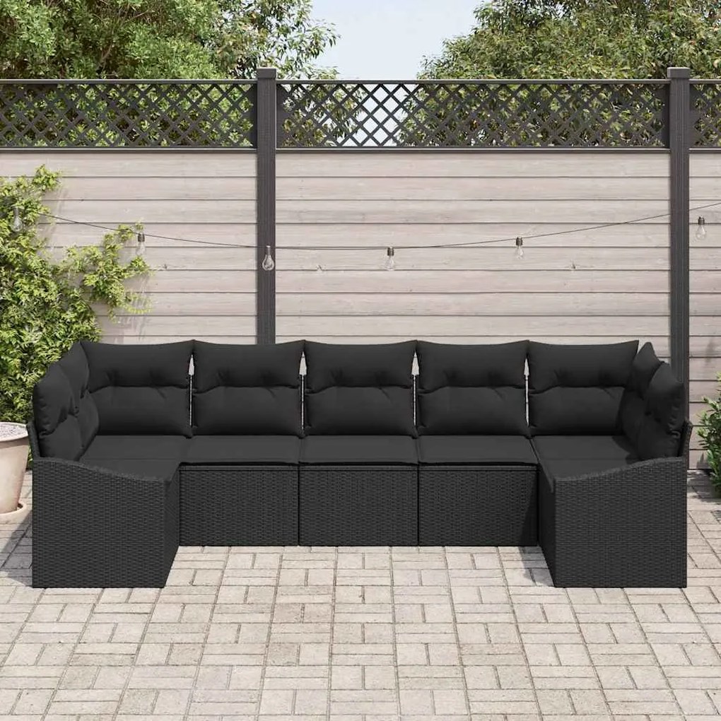 vidaXL Σετ Καναπέ Κήπου 7 pcs Μαύρο Πολυ ράταν