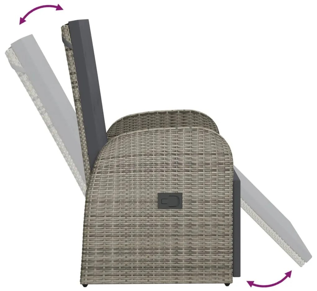 vidaXL Πολυθρόνα Κήπου Ανακλινόμενη Γκρι Συνθετικό Ρατάν με Μαξιλάρι