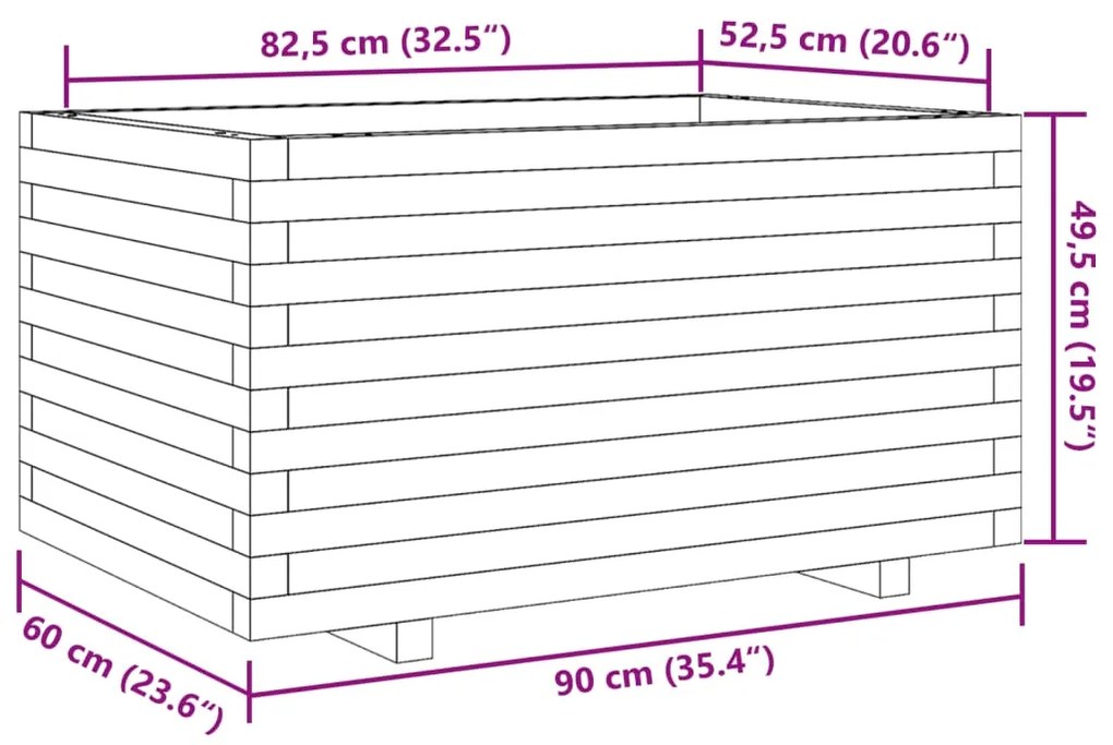 Ζαρντινιέρα Κήπου 90x60x49,5 εκ από Μασίφ Ξύλο Πεύκου - Καφέ