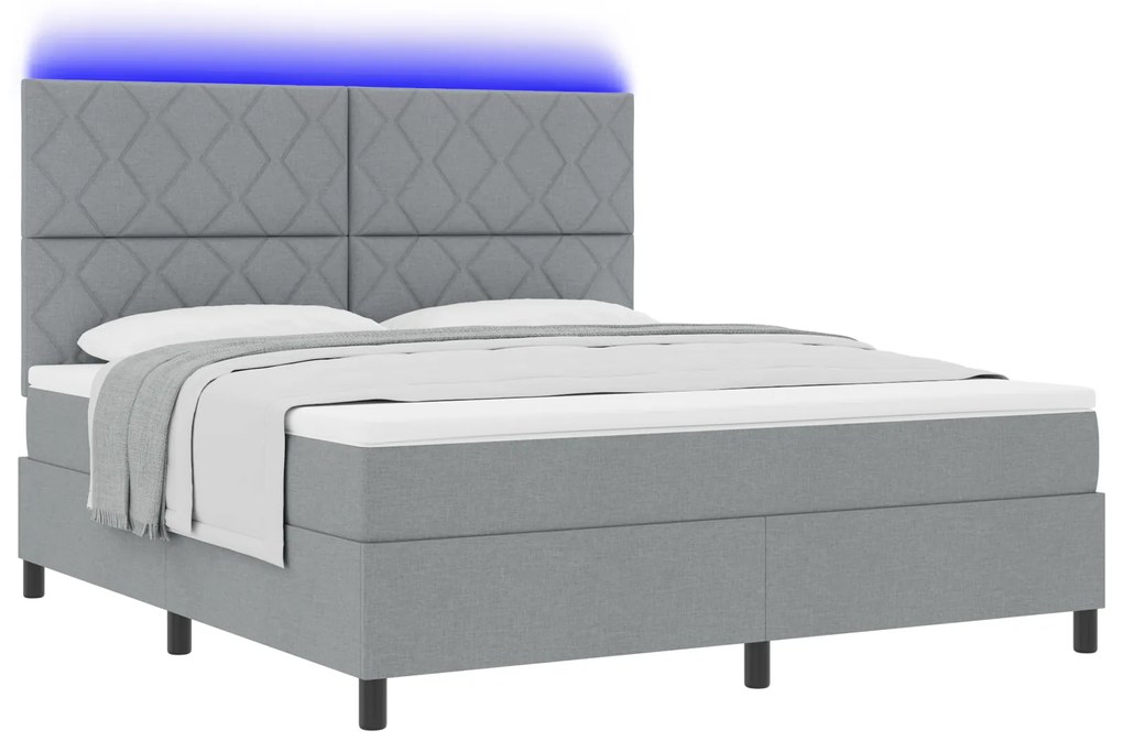 vidaXL Κρεβάτι με Ελατήρια και Στρώμα, Φωτισμός LED, Γκρι, 180x200 εκ, Πλαίσιο από Υφάσμα