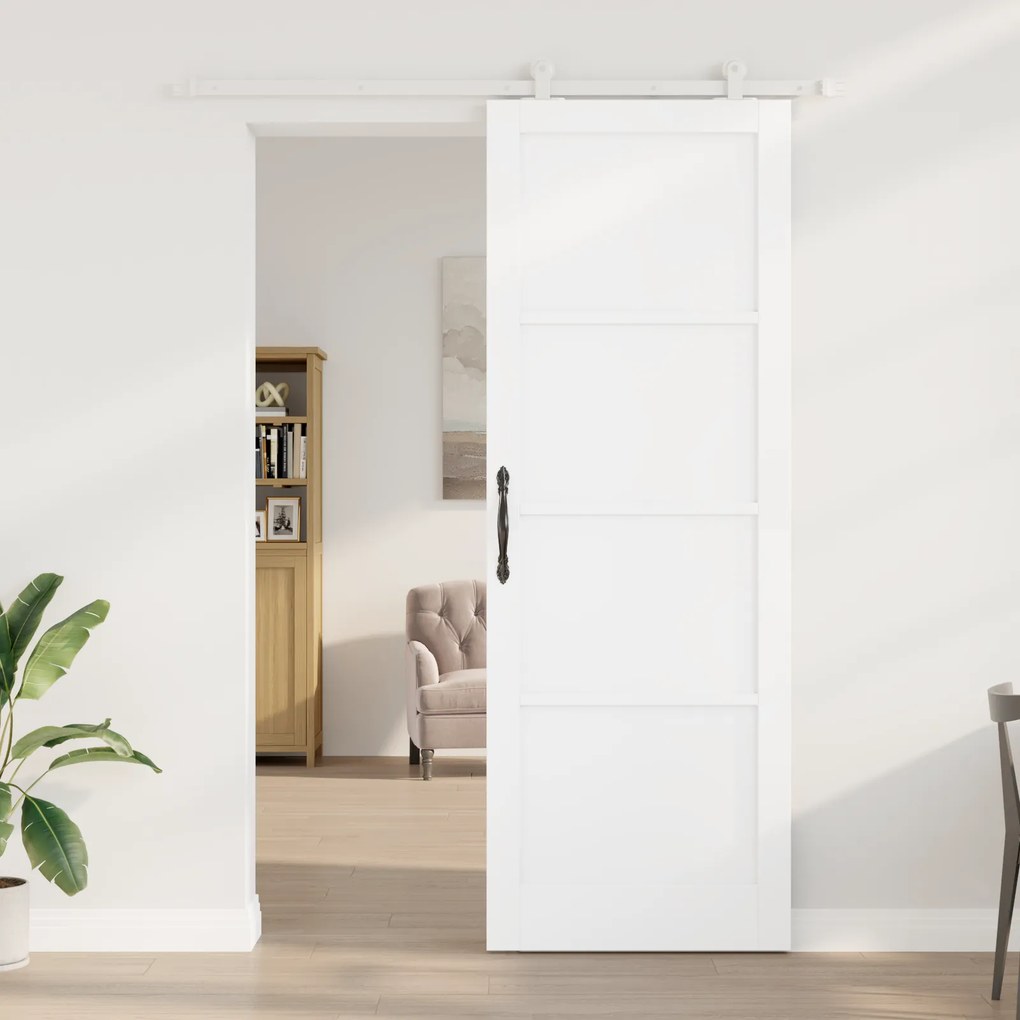 vidaXL Συρόμενη Πόρτα  με Σετ Εξαρτημάτων Λευκή 83x232 εκ Συμπαγές Ξύλο Πεύκο
