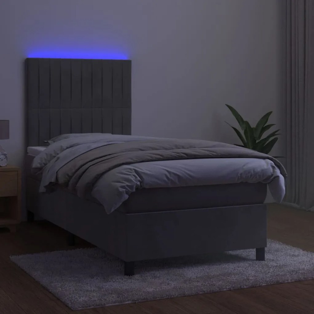 ΚΡΕΒΑΤΙ BOXSPRING ΜΕ ΣΤΡΩΜΑ &amp; LED ΑΝ.ΓΚΡΙ 80X200 ΕΚ. ΒΕΛΟΥΔΙΝΟ 3136209