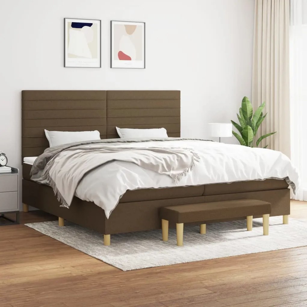 vidaXL Κρεβάτι Boxspring με Στρώμα Σκούρο Καφέ 200x200 εκ. Υφασμάτινο