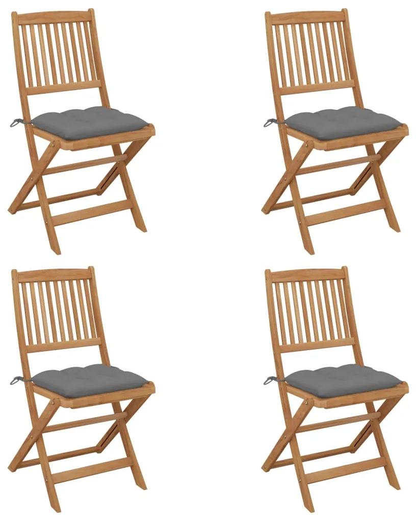 Καρέκλες Κήπου Πτυσσόμενες 4 τεμ Μασίφ Ξύλο Ακακίας &amp; Μαξιλάρια