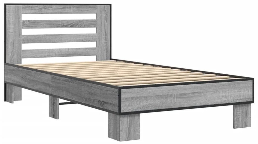 vidaXL Πλαίσιο Κρεβατιού Γκρι Sonoma 75x190 εκ. Επεξ. Ξύλο &amp; Μέταλλο