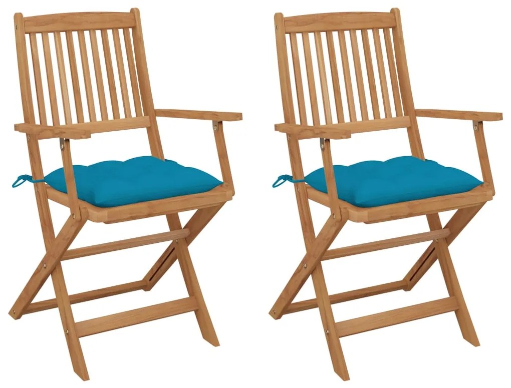 Καρέκλες Κήπου Πτυσσόμενες 2 τεμ Μασίφ Ξύλο Ακακίας &amp; Μαξιλάρια